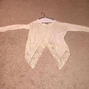 cream sweater with lace trim